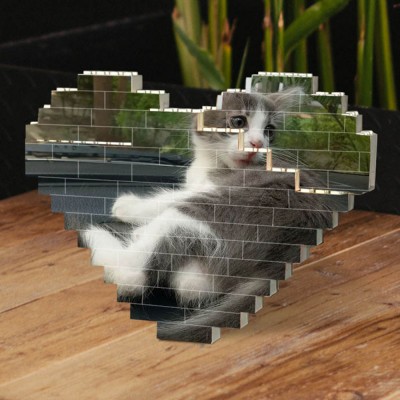 Rosefeels - Bloc photo personnalisé en forme de cœur, puzzle, brique de construction, cadeau pour chat de compagnie