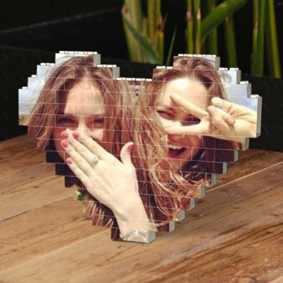 Rosefeels - Bloc photo personnalisé en forme de cœur, puzzle de briques de construction, cadeau pour une amie, une sœur