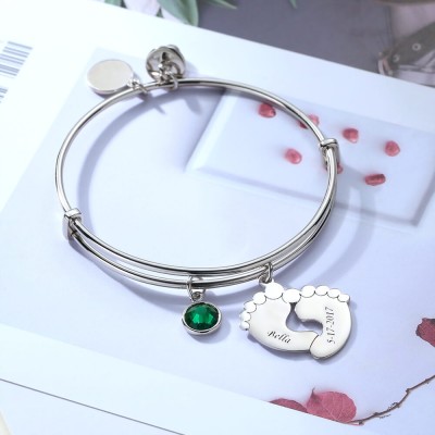 Bracelet de nom de charme personnalisé avec des cadeaux d'anniversaire de pierre de naissance pour elle