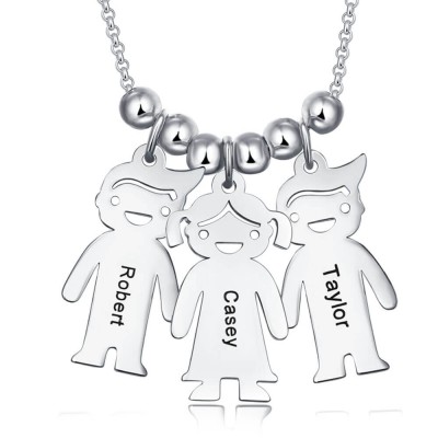 Collier gravé de charmes d’enfants avec 1-10 charms