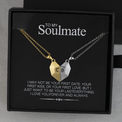 Collier prénom en forme de coeur Interattraction magnétique personnalisé 2 pièces Saint Valentin à mon âme sœur