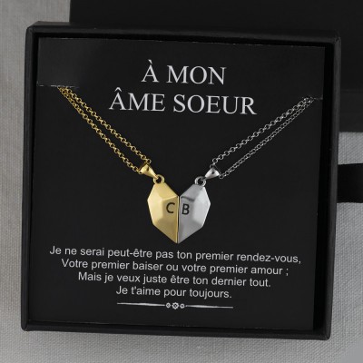 Collier prénom en forme de coeur Interattraction magnétique personnalisé 2 pièces Saint Valentin à mon âme sœur