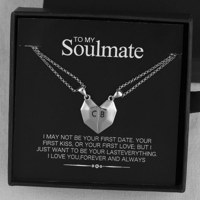 Collier prénom en forme de coeur Interattraction magnétique personnalisé 2 pièces Saint Valentin à mon âme sœur