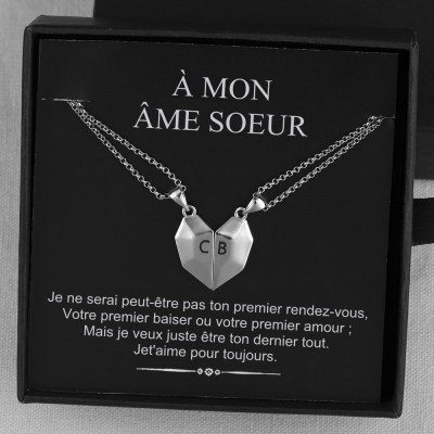 Collier prénom en forme de coeur Interattraction magnétique personnalisé 2 pièces Saint Valentin à mon âme sœur