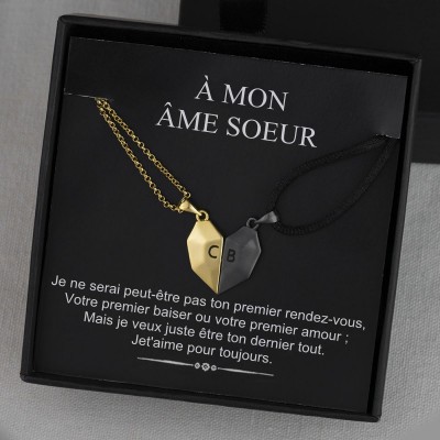 Collier prénom en forme de coeur Interattraction magnétique personnalisé 2 pièces Saint Valentin à mon âme sœur