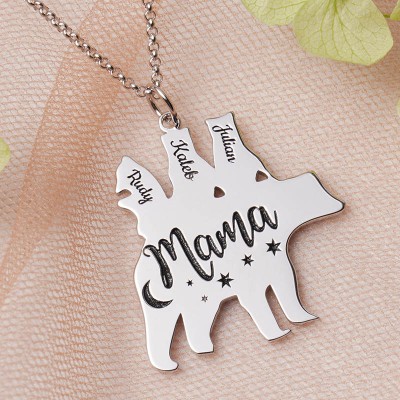 Personalized Mama Bear Necklace With 1-8 Kids Name For Mother's Day Gift