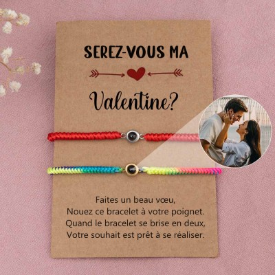 Bracelet de projection de photo personnalisé pour le cadeau de Saint Valentin de couple