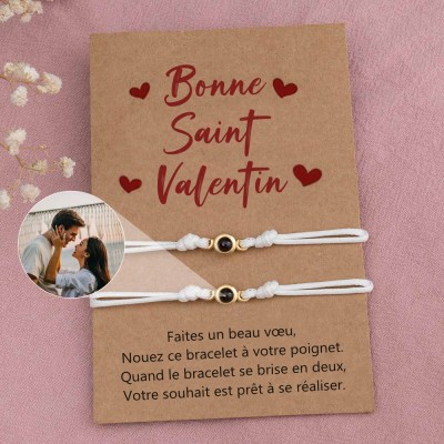 Bracelet de projection de photo personnalisé pour le cadeau de Saint Valentin de couple