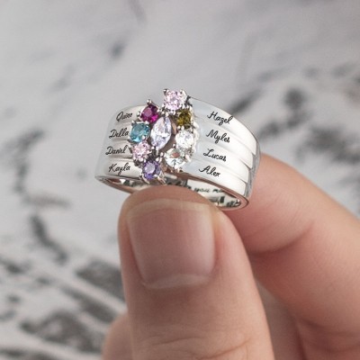 Personalized Customized Marquise Family Ring with 1-8 Birthstones