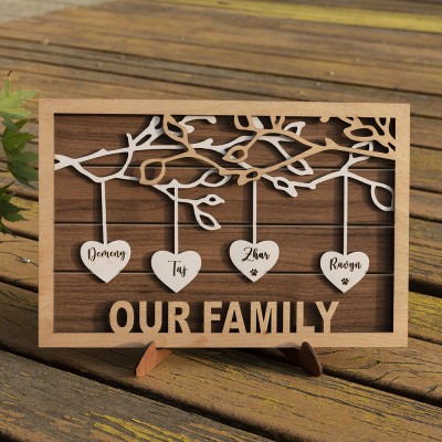Panneau d'arbre généalogique personnalisé Rosefeels avec nom d'enfant gravé art mural pour la fête des mères cadeau de Noël