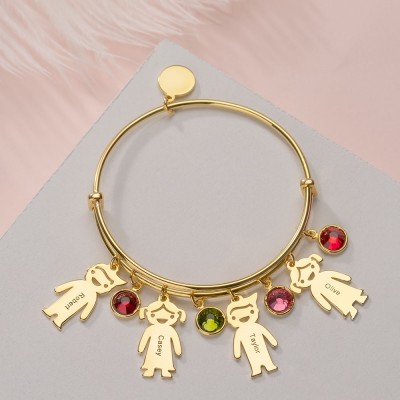 Bracelet jonc avec 1 à 10 pierres de naissance pour enfants