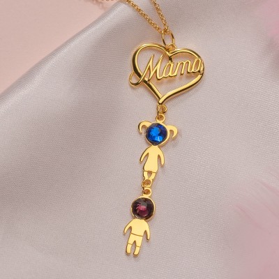 Pendentif coeur maman avec pierre de naissance 1-10 breloques pour enfants