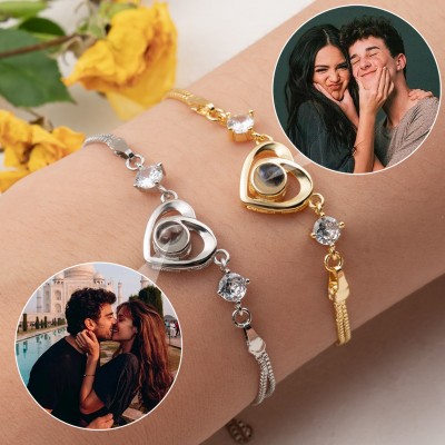 Bracelet à breloques personnalisé en forme de cœur avec projection de photos, idée cadeau pour femme, âme sœur, saint-valentin