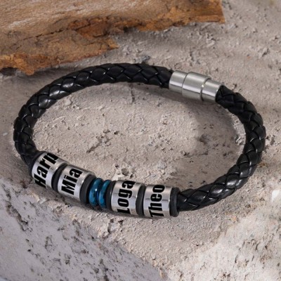 Bracelet Homme Avec Perles Personnalisées Avec Nom Gravure Cadeau D'anniversaire De Noël Pour Papa Mari Petit Ami