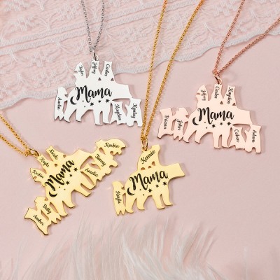 Collier personnalisé maman ours 1-8 noms pour cadeaux de fête des mères