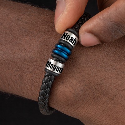 Bracelet Homme Avec Perles Personnalisées Avec Gravure De Nom Cadeau D'anniversaire De Noël Pour Papa Mari Petit Ami