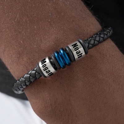 Bracelet Homme Avec Perles Personnalisées Avec Gravure De Nom Cadeau D'anniversaire De Noël Pour Papa Mari Petit Ami