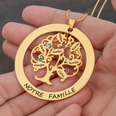 Collier Prénom Arbre Généalogique de Vie Personnalisé avec Pierre de Naissance Pour Maman