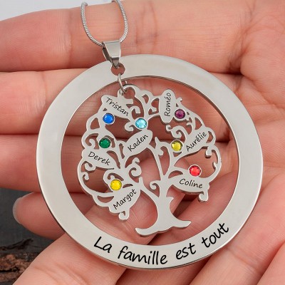 Collier Prénom Arbre Généalogique de Vie Personnalisé avec Pierre de Naissance Pour Maman