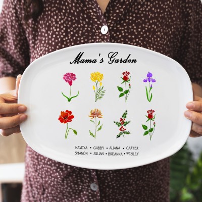 Plateau de fleurs personnalisé pour le mois de naissance avec nom d'enfant Jardin de maman pour grand-mère