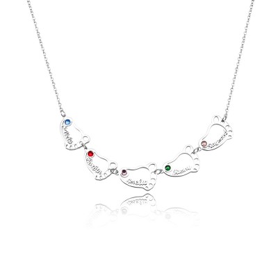 Collier de nom de famille gravable personnalisé 1-8 pieds de bébé creux en argent avec pierre de naissance