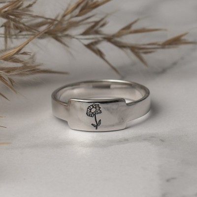 Cadeau personnalisé de bague de mois de fleur de naissance de famille pour elle