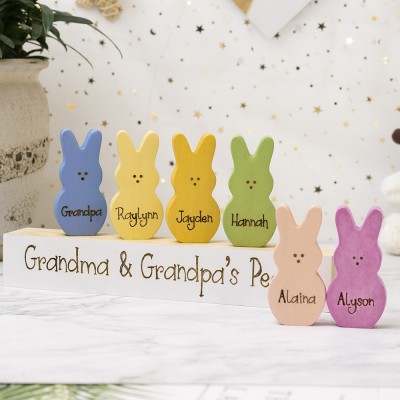 Pâques Peeps signe personnalisé gravé nom lapin en bois décor à la maison grand-père grand-mère cadeau