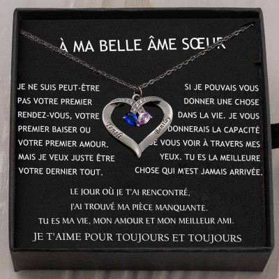 Collier personnalisé de noms de couple de coeur avec des cadeaux de Saint-Valentin de pierres de naissance