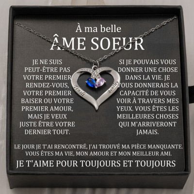 Collier personnalisé de noms de couple de coeur avec des cadeaux de Saint-Valentin de pierres de naissance