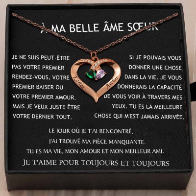 Collier personnalisé de noms de couple de coeur avec des cadeaux de Saint-Valentin de pierres de naissance