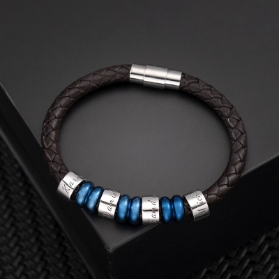 Bracelet en cuir tressé personnalisé avec 1 à 10 perles