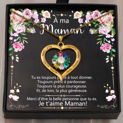 À ma maman cadeau personnalisé colliers de nom de pierre de naissance de coeur