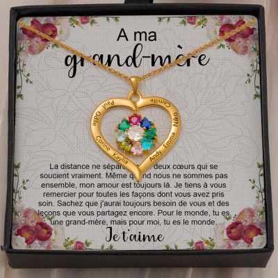 A ma grand-mère personnalisé colliers de nom de pierre de naissance de coeur cadeau fête des mères