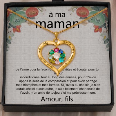A ma maman personnalisé colliers de nom de pierre de naissance de coeur cadeau fête des mères