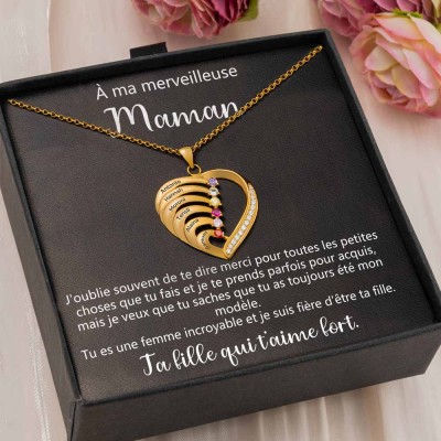 À ma merveilleuse maman Collier personnalisé 1-6 prénom coeur avec pierre de naissance