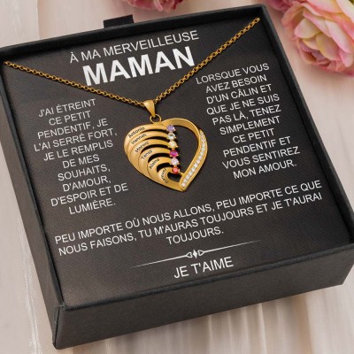 À ma maman collier coeur personnalisé 1-6 prénom avec pierre de naissance