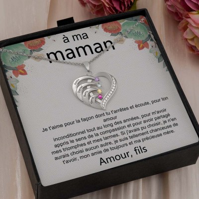 À ma maman Collier personnalisé 1-6 prénom coeur avec pierre de naissance