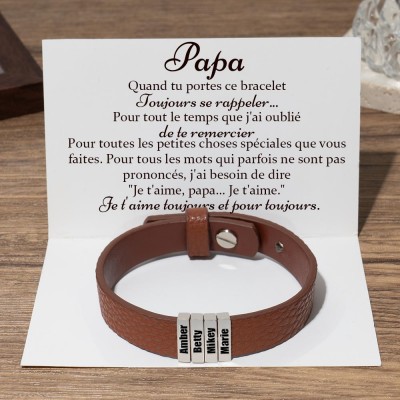 A mon papa Bracelet de perles marron personnalisé avec le nom des enfants pour des idées de cadeaux de fête des pères