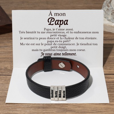 A mon papa Bracelet noir de perles personnalisées avec le nom des enfants pour des idées de cadeaux pour la fête des pères