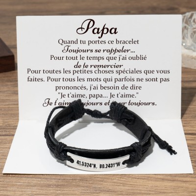 Bracelet en cuir personnalisé avec nom à mon père pour les idées de cadeaux de la fête des pères