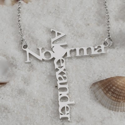 Croix personnalisée deux nom collier cadeau de la Saint-Valentin