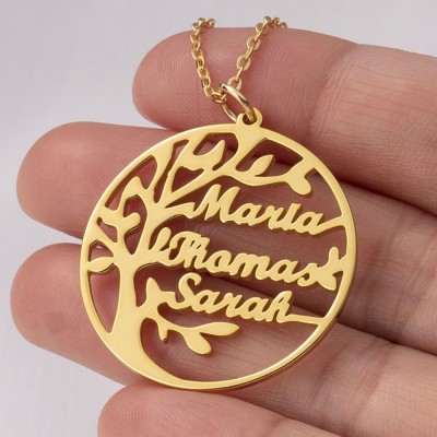 Colliers gravés de nom d'arbre généalogique personnalisé pour le cadeau de grand-mère maman