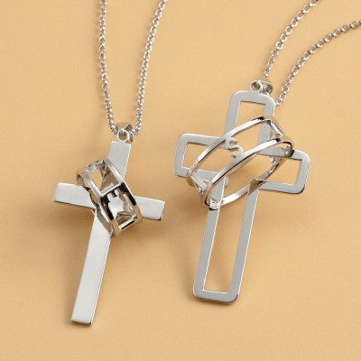 Couple personnalisé symbole de foi croix collier avec Halo nom gravé bague deux colliers