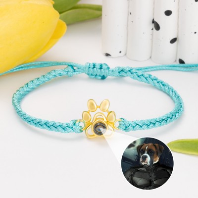 Bracelet à breloques en forme de patte de projection de photos commémoratives personnalisées pour amoureux des animaux de compagnie