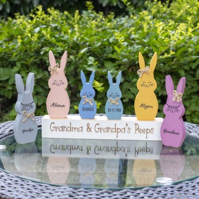 Easter Peeps Sign Personalized Engraved Name Wooden Bunny Home Decor Grandpa Grandma Gift