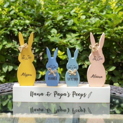 Easter Peeps Sign Personalized Engraved Name Wooden Bunny Home Decor Grandpa Grandma Gift