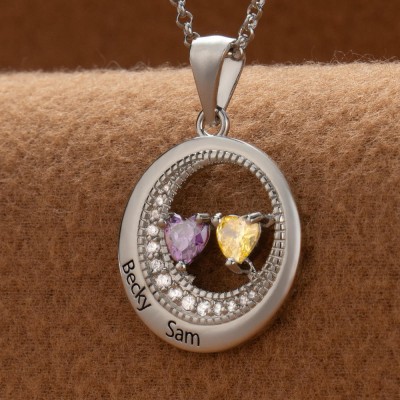 Collier personnalisé en forme de cœur avec noms de couple, avec pierres de naissance, cadeaux de saint-valentin