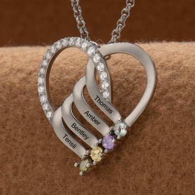 Collier coeur personnalisé 1-6 noms avec pierre de naissance pour les idées de cadeaux pour la fête des mères