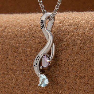 Collier personnalisé avec noms de couple, pierres de naissance, cadeaux de saint-valentin