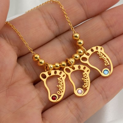 Collier de nom personnalisé 1-10 pieds de bébé creux avec pierres de naissance